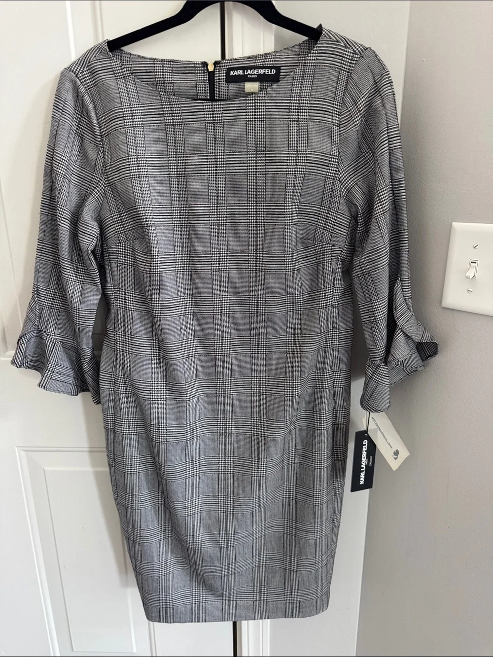 Karl Lagerfeld Black and Gray Plaid Midi Dress size 10 NWT